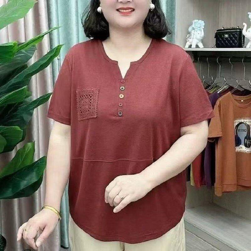 Women's Fashion Casual Summer Spring Solid Color Print Short Sleeve V-Neck Blouses & Shirts