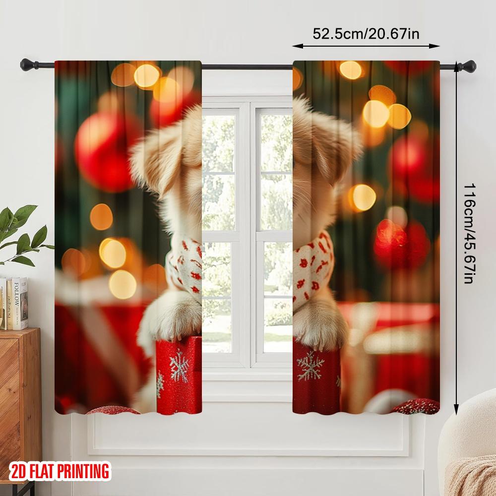 2 stuks, 2D vlakdruk Gordijnen Rolgordijnen Schattige Puppy Kerstcadeaus Polyester Stof (zonder stang) Veelzijdig Alles Gebruik voor