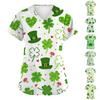 Women's Fashion Short-Sleeve Sleeve St. Patrick's Day Print V-Neck Pocket Workwear Top