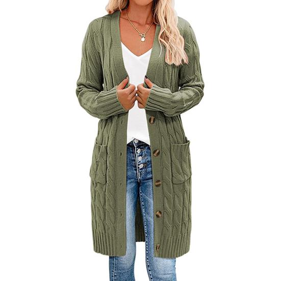 Yousheng Women Sweater Cardigan V-neck Long Sleeve Twist Texture Knitting Tops with Pockets Solid Color Button-Up Knitting Jacket