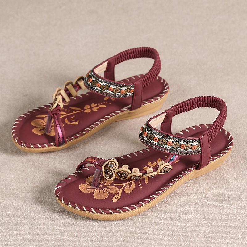 Letnie sandały w stylu boho, płaskie, damskie, letnie, plażowe, casualowe, klapki