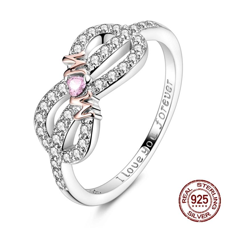 Original 925 Sterling Silver Forever Love Mom Rings for Women Girls Jewelry Birthday Anniversary Mother's Day Gifts