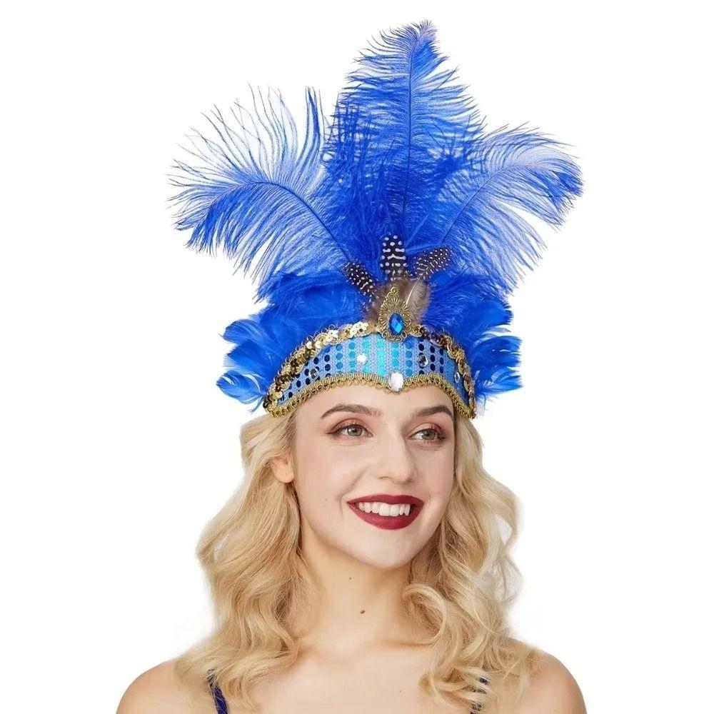 Elegant Sequin Feather Headband Exquisite Stage Performance Hair Accessories Showgirl
