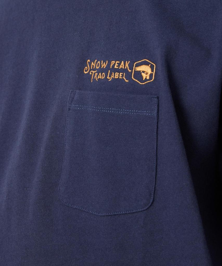 Snow Peak Trad Label Pocket Long Sleeve Heavy T-Shirt SPTL-TS-26SU907, Indigo, Size M. Unisex Heavyweight Long-sleeve Tee with Chest Pocket.