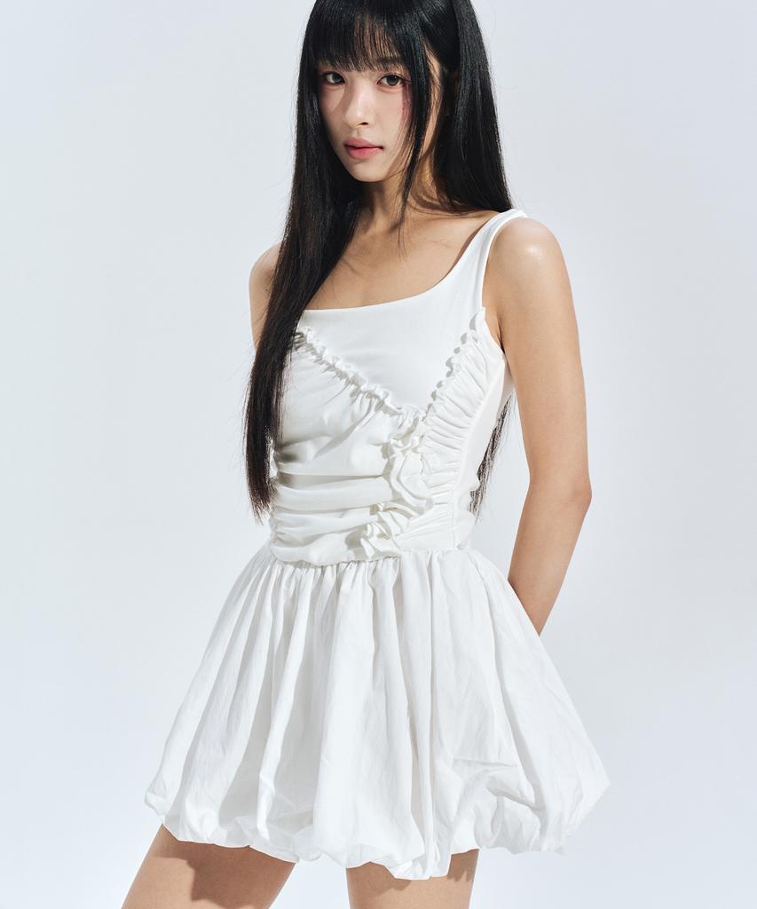Zero Planet Ayla Shirred Mini Dress White