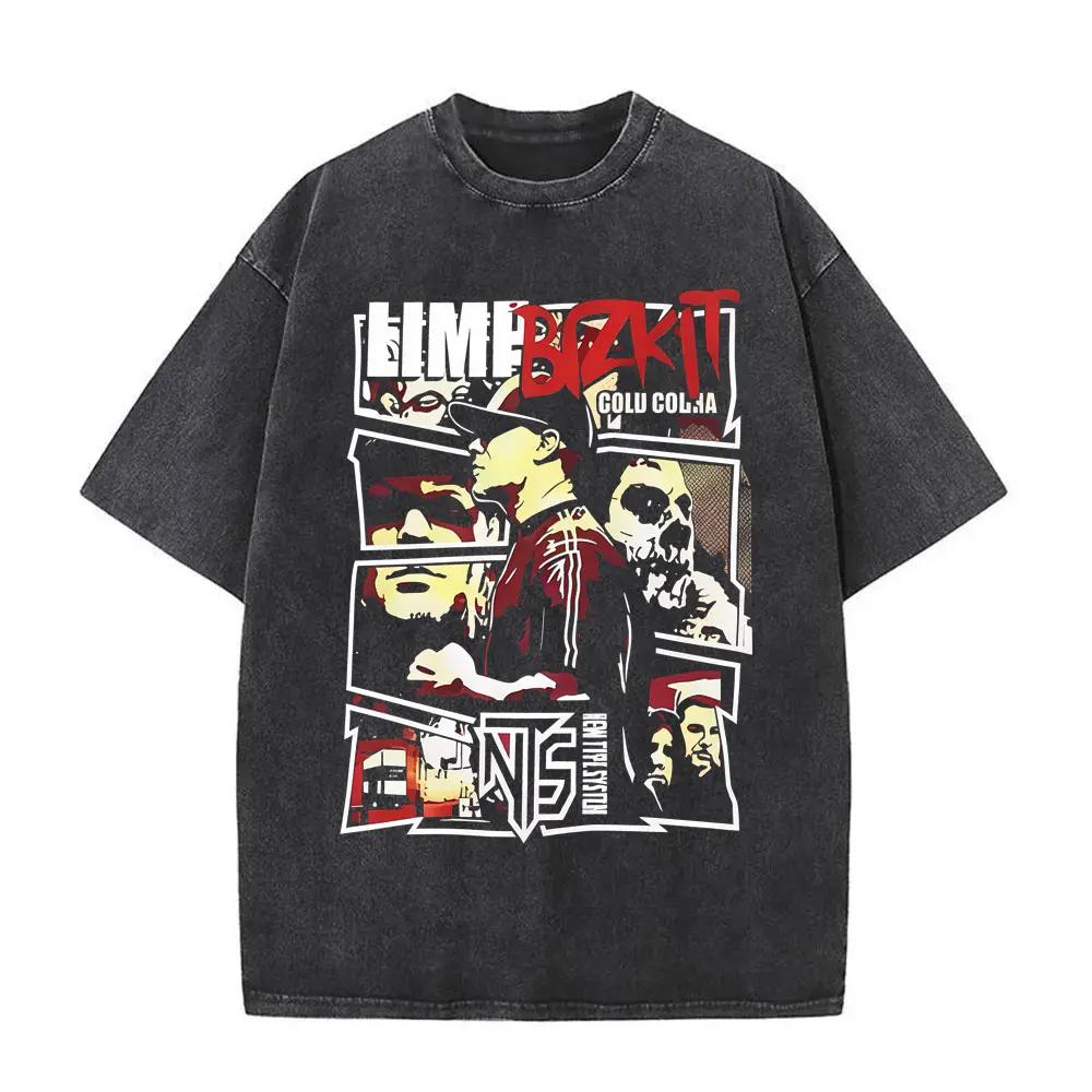 Washed Vintage Rock Band Limp Bizkit T-shirt Men Women Casual Oversized Short Sleeve T Shirts Male Classic Harajuku Streetwear