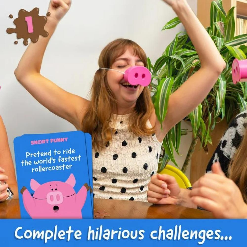 Fun Provide Board Games With 5 Toy Pig Noses And Challenge Cards For Family And Friends To Play When Losing Party Games