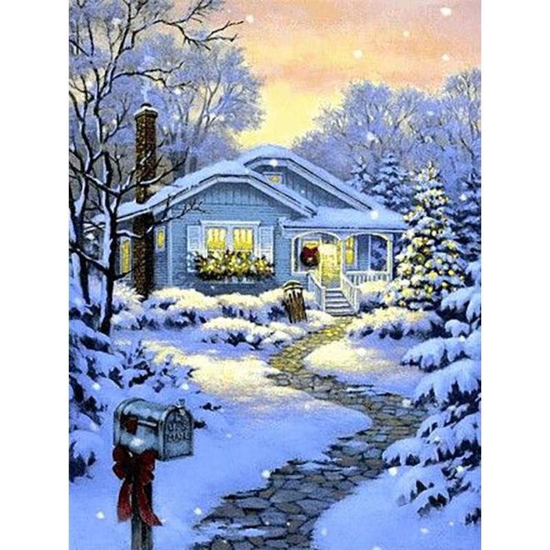 5D-Diamantgemälde zum Selbermachen, Winter, Schnee, Landschaft, Landschaft, voller runder Diamant, Geschenk, Kreuzstich-Set, Mosaik, Wandkunst, Heimdekoration