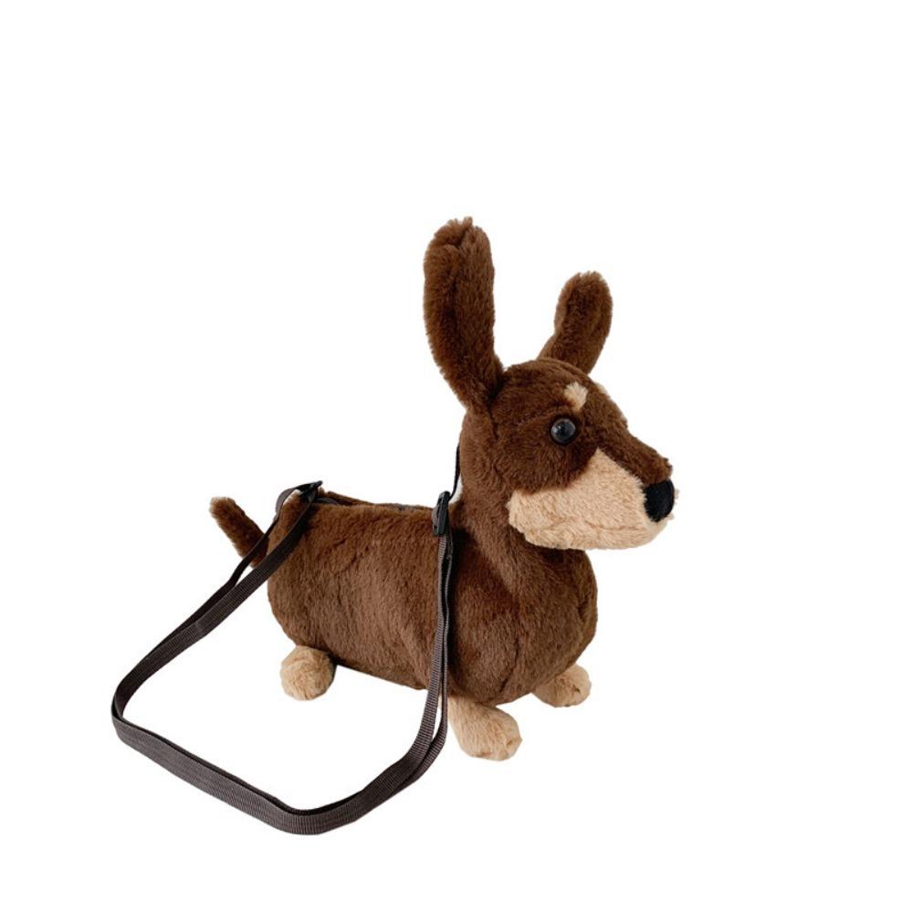 Süße Welpen-Umhängetasche Plüsch Braun Crossbody-Tasche Cartoon-Tasche Damen