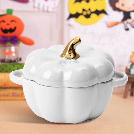 Pumpkin Bowl with Double Handles Stackable Ceramic Pumpkin Soup Bowls Glossy Enamel Pumpkin