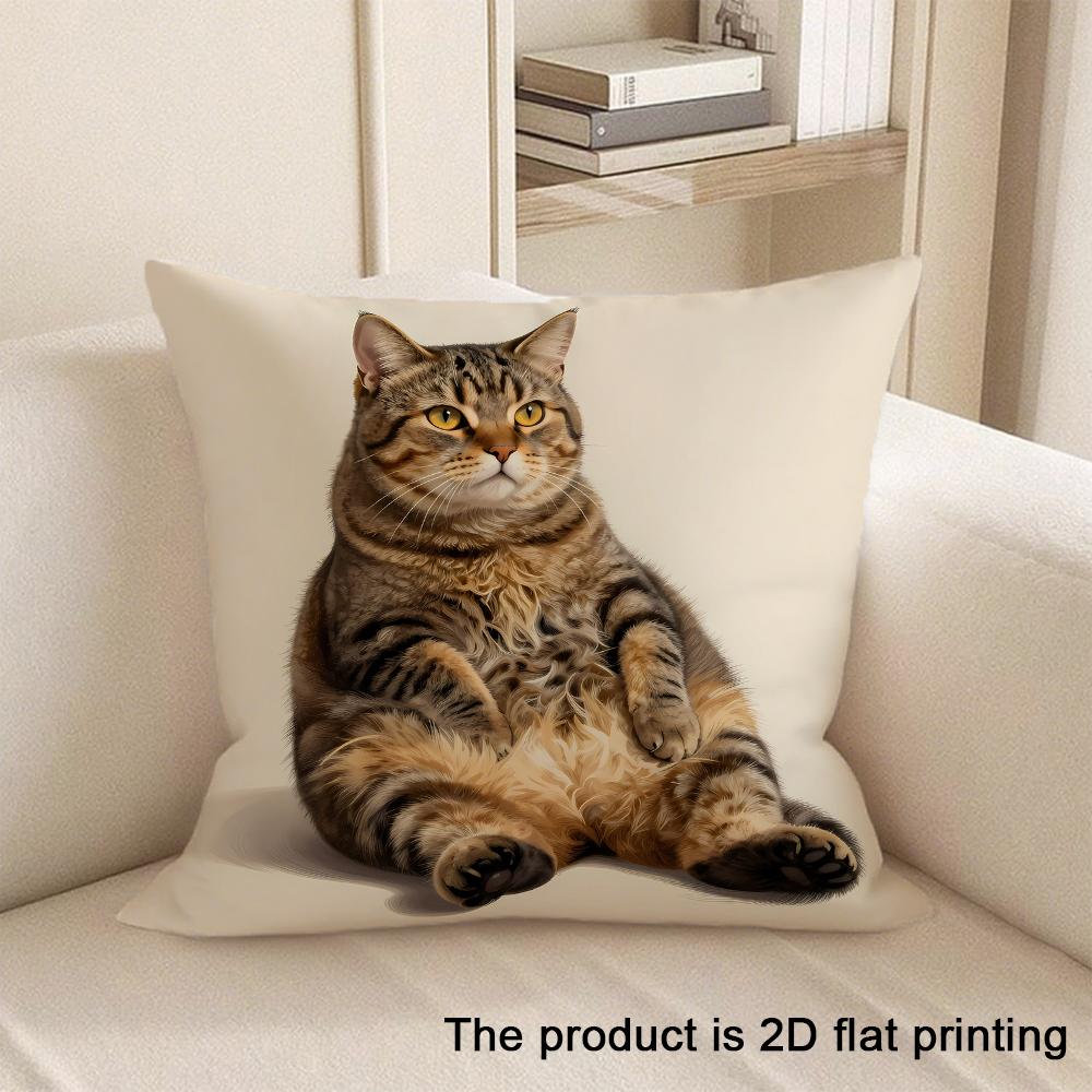 1pc Cute Cat Themed 2D Flat Printed Pillowcases Sofa Cushion Cover Home Bedroom Room Decoration