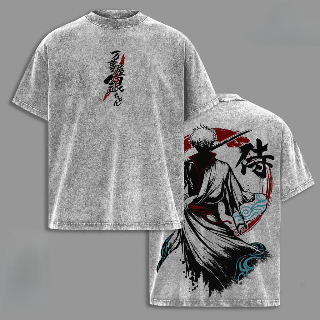 GINTAMA Anime Printed T-shirt Sakata Gintoki Tshirt For Men's Clothing Vintage Washed Oversized T Shirt Tops