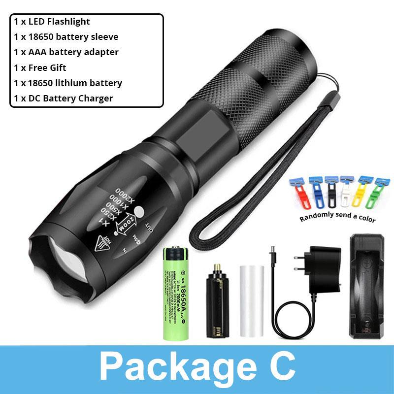 Powerful Led flashlight Ultra Bright Torch Camping Light 5 Switch Mode Waterproof Zoomable Bicycle Light Use 18650 Battery