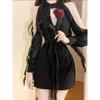 Black Dresses Women Sexy Hollow Out Female Casual Temperament  Spring Off Shoulder Korean Style Solid Hotsweet Empire Fashion