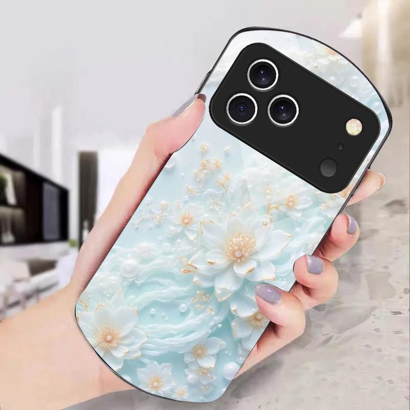 Beautiful white flowers For iPhone 17 Air 16 15 14 Pro 13 Plus 12 mini 11 Pro Max XR X 7 8 Elliptical Tempered Glass Phone Case