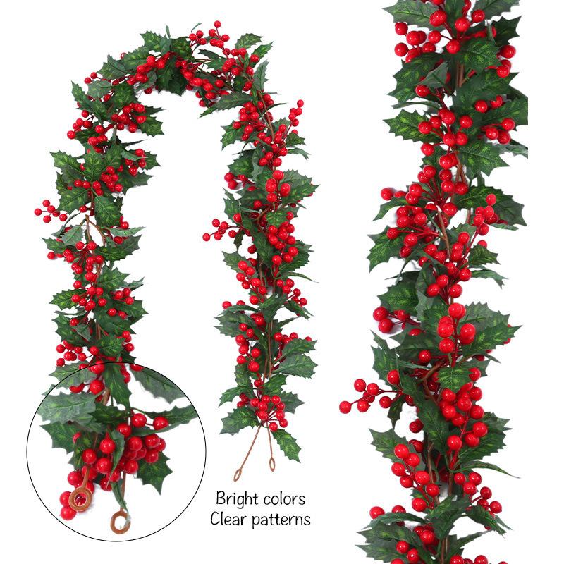Simulated Christmas Flower Rattan Wall Hanging Home Decoration Holly Fruit Red Berry Christmas Decoration Simulated Christmas Rattan
