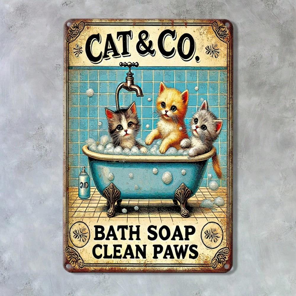 Vintage Cat Tin Sign Metal Wall Art Kitchen Bar Decor