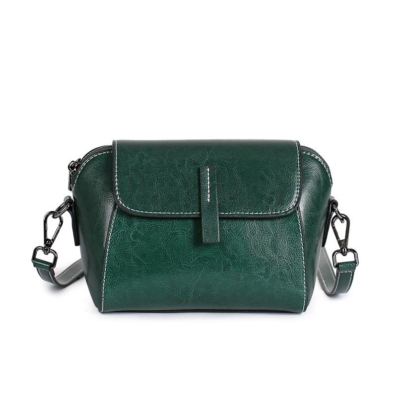 New Leather Women's Bag Oil Wax Cowhide Shoulder Bag Versatile Casual Fashion Portable Messenger Shell Bag