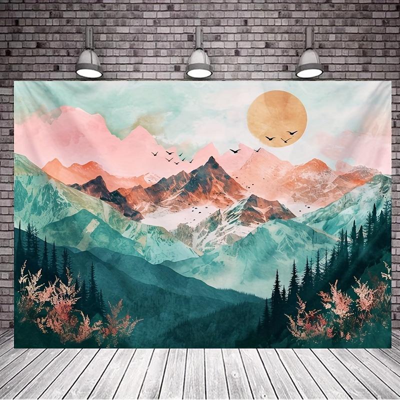 One Backdrop for a Photo of Mountain Forest Trees At Sunset, a Polyester Fiber Natural Landscape Hanging Cloth, Party Decoration