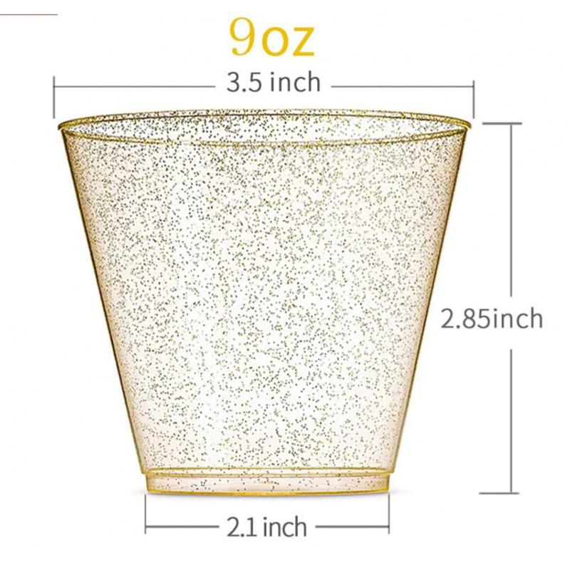 50pcs/set 270ml Disposable Plastic Cups Glitter Whiskey Juice Mousse Cup Champagne Glass For Party