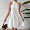 Women Halter Sleeveless Mini Sundress Sexy Lady Pleated Criss Cross Party Dress