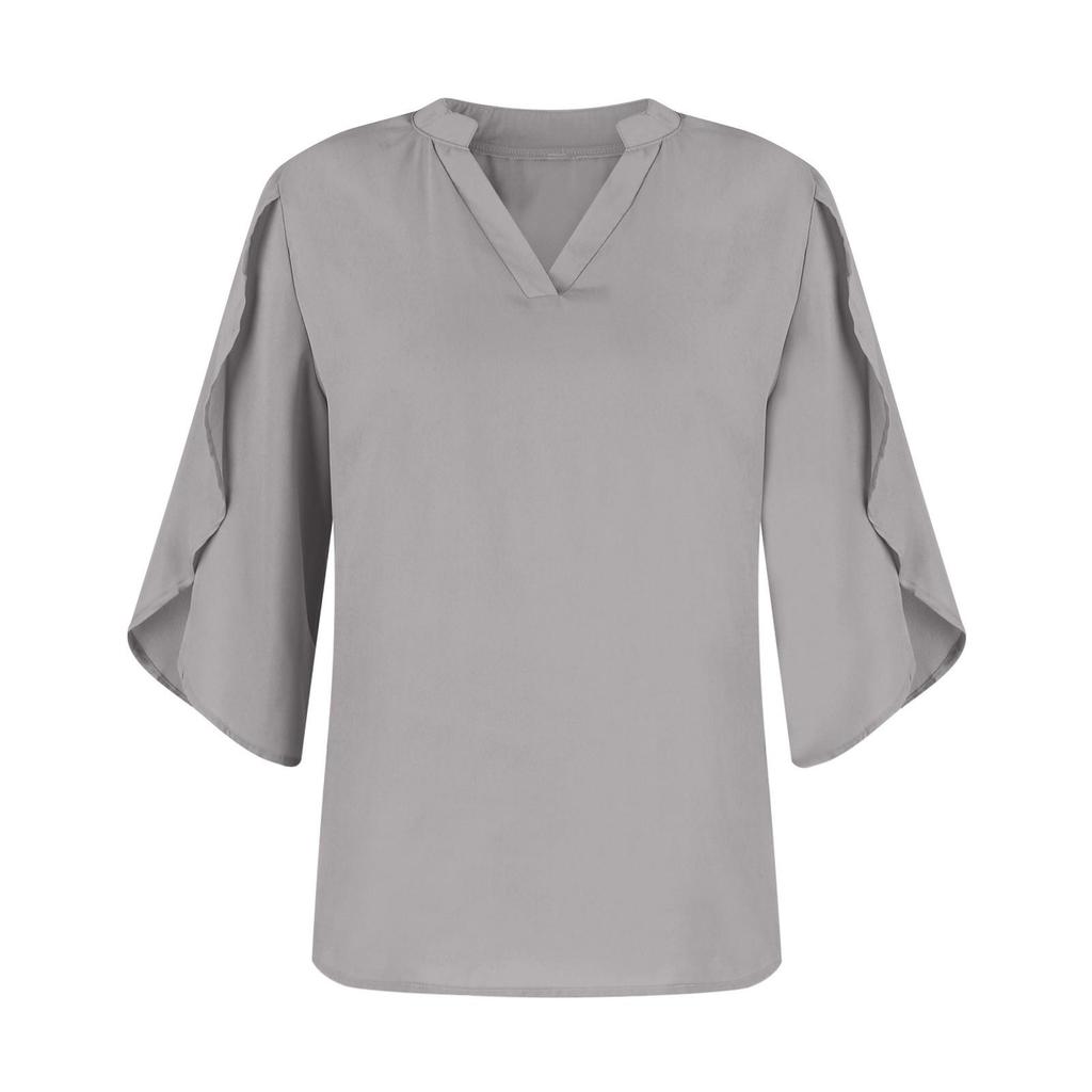 Haut ample à manches pétales et col en V en mousseline de soie pour femme, nouvelle mode d'été