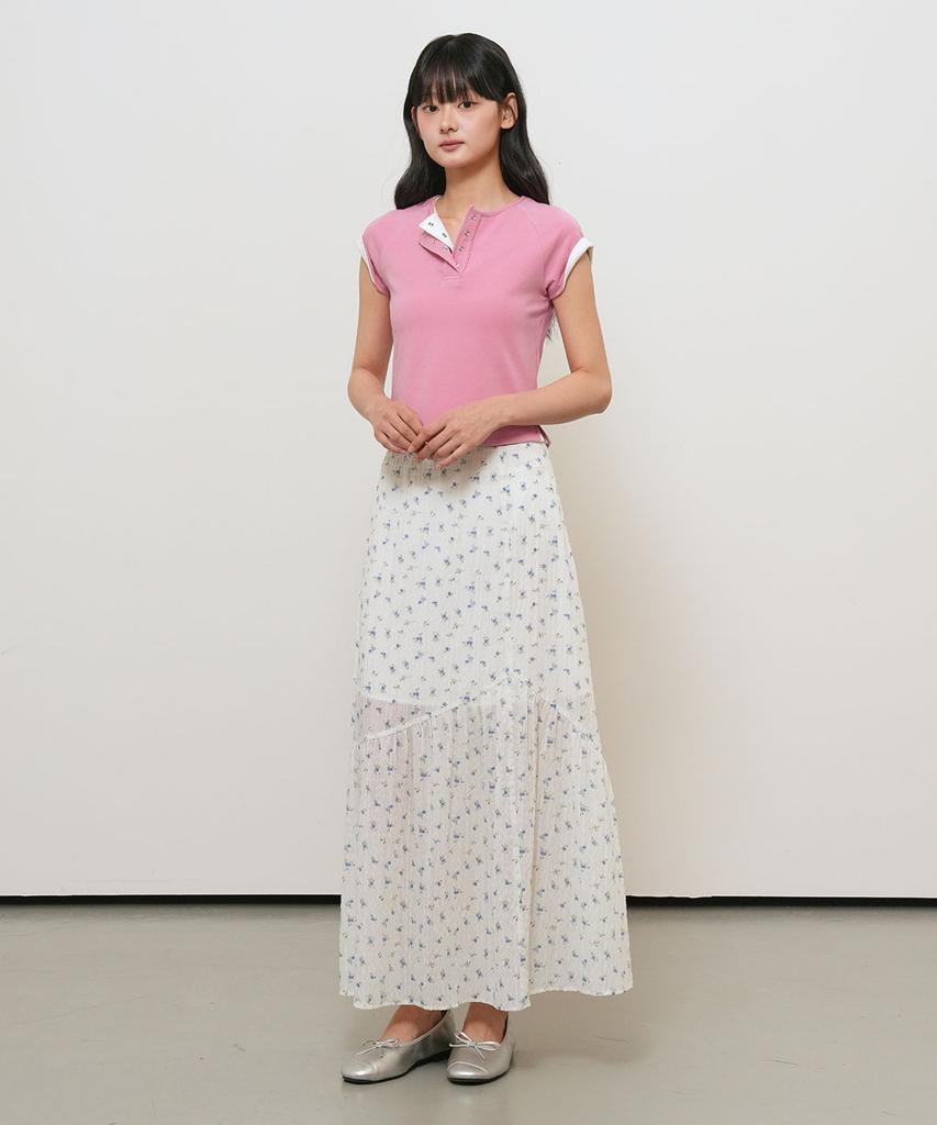 General Idea Flower Shirred Maxi Skirt [White] / Gf2Lsk521