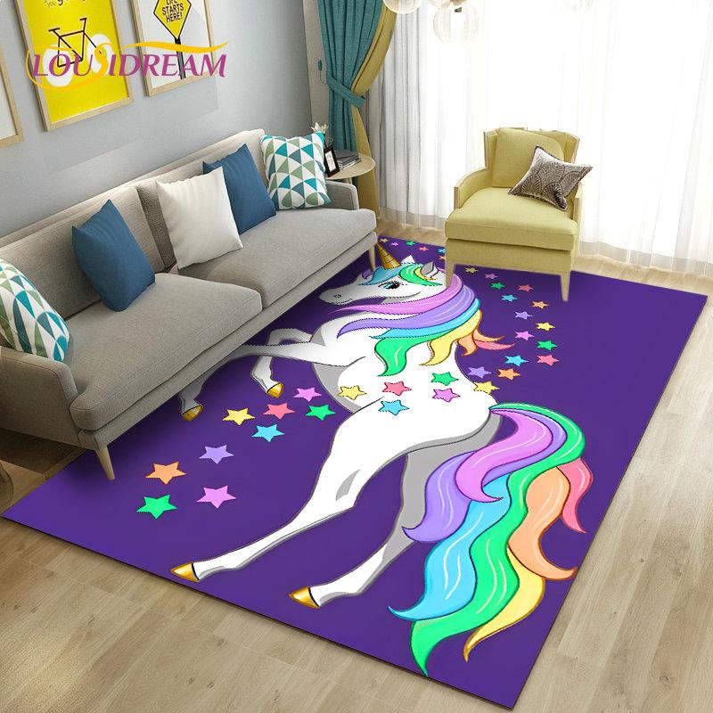 3D Cartoon Söt Unicorn Area Matta, Matta för vardagsrum Sovrum Soffa Dörrmatta Köksinredning, Kid Play Halkfri golvmatta