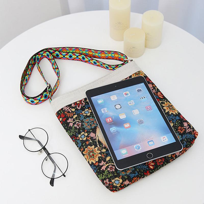 Yogodlns Torba Crossbody z kreskówek damska wychodząca torba płócienna dwustronna rozrywka haft torebka o dużej pojemności styl etniczny dziewczęca torba kwadratowa