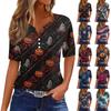 Women's Fashion Casual V-neck Short-sleeved Halloween Printed T-shirt Top