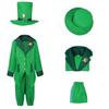 Leprechaun Tailcoat Festive Green Polyester Costume Jacket Outfit St Patricks Day Party Halloween Stage Program Perfoemance Wear