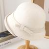 Fashion Hepburn Style Elegant Temperament Wool Woolen Ear Protection Warm Bucket Hat Bow Decoration French Basin Hat