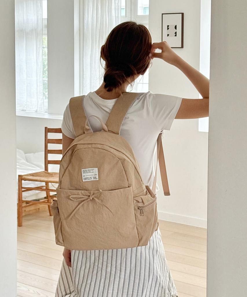 Offlin Ribbon String Backpack Beige