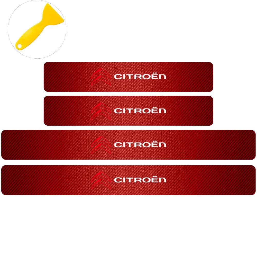 4pcs Car Door Plate Protective Stickers Carbon Fiber Car Sticker Sill Scuff Cover Anti Scratch Decal For Citroen C1 C2 C3 C4 C5