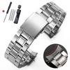 Arc End Stainless Steel Watch Band Universal Strap Folding Safety Buckle Metal Bracelet Straps 20mm 22mm Watch Belt Accessories