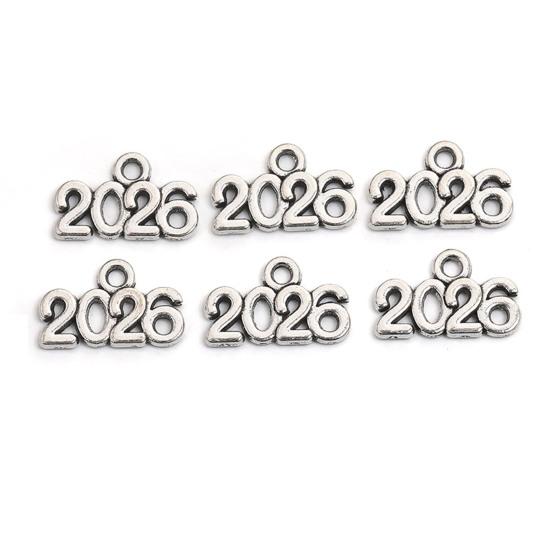 50Pcs 2026 Alloy Charm Vintage Number Decoration Charm Accessories DIY Keychain Jewelry Earring Bracelet Necklace Pendant