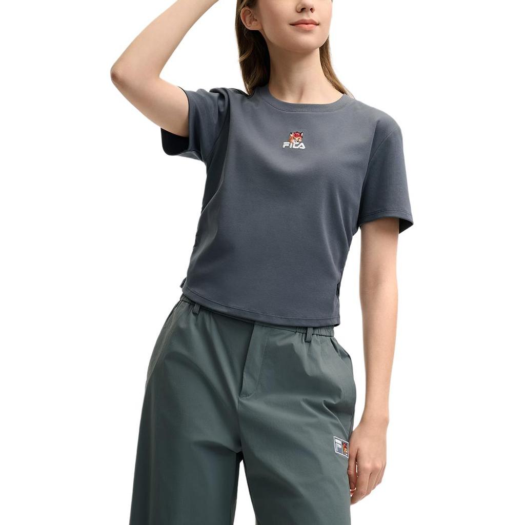 FILA Lifestyle Soft Stretch Ribbed Fox Soft Skin Breathable Trendy Minimalist Knitted Short Sleeve T-Shirt Women T-Shirts F11W529120FDY
