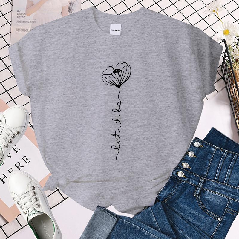 Let It Be Flower T Shirts Women Summer Cool Short Sleeves Personality Harajuku T-Shirt
