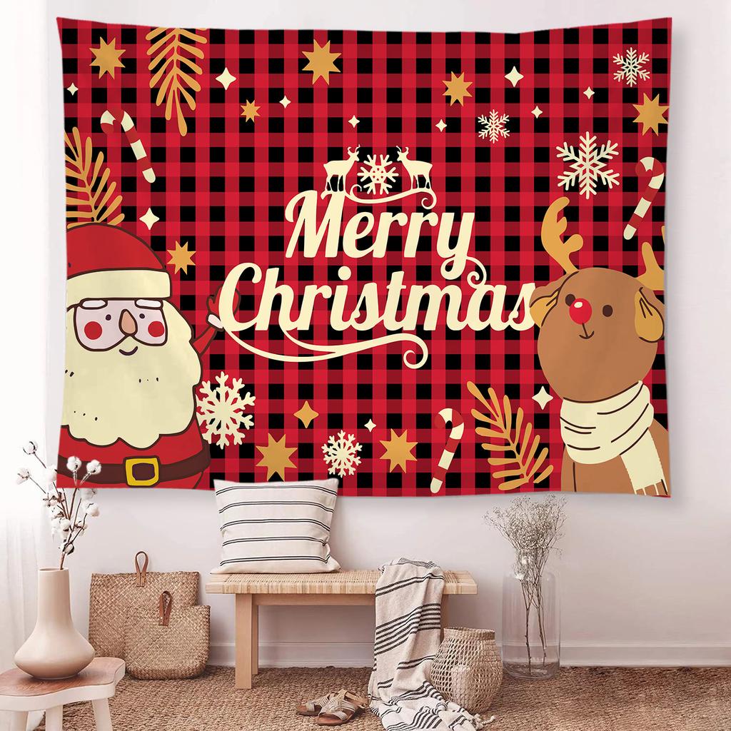 Sneeuw Kerstboom Open haard Kerstman Print Tapijt Muur Opknoping Achtergrond Doek Decor Kerst Thuis Kamer Wanddecoratie