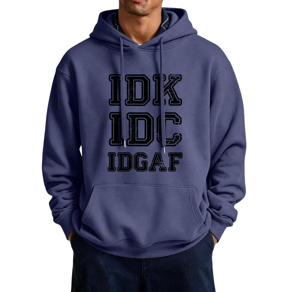 Men's Color Hooded Sweatshirt with Large Pockets and Funny Slogan Print