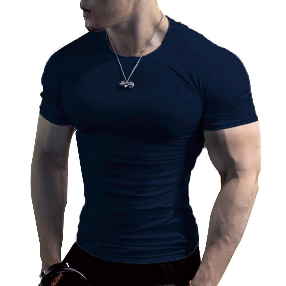 T-shirt da Uomo Girocollo Manica Corta tinta unita, vestibilità slim, in misto cotone, per Allenamento Muscolare, Palestra, Uso Quotidiano Casual, Top Tee Street