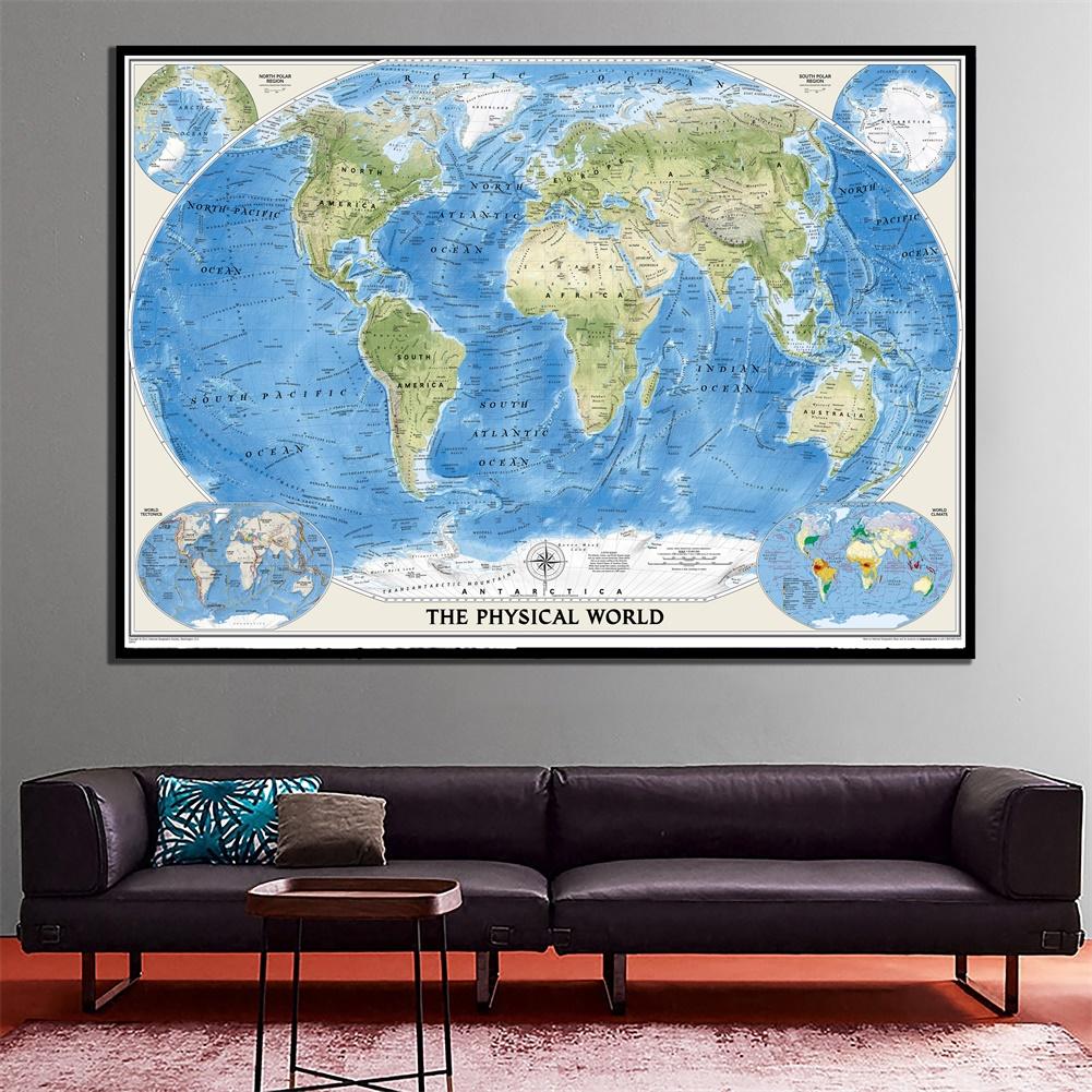 Décoration d'intérieur Carte du monde-Carte géographique avec courants océaniques | Fournitures éducatives sans cadre | Fournitures de voyage/Apprentissage