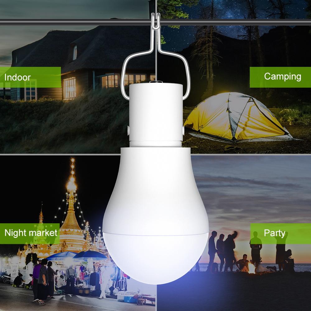 LED Solcellepære Utendørs Campinglampe Hage 15W Oppladbar Ladelys Gårdsplassdekorasjon Hengende USB Innendørs Nødpærer