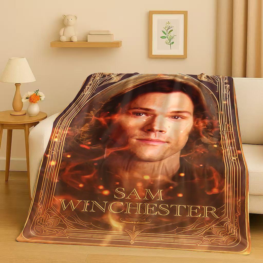 3D Supernatural Sam Dean Winchester TV Flannel Blanket,Ultra Soft Warm Plush Throw for Home Bedroom Bed Sofa Cover Travel Gift