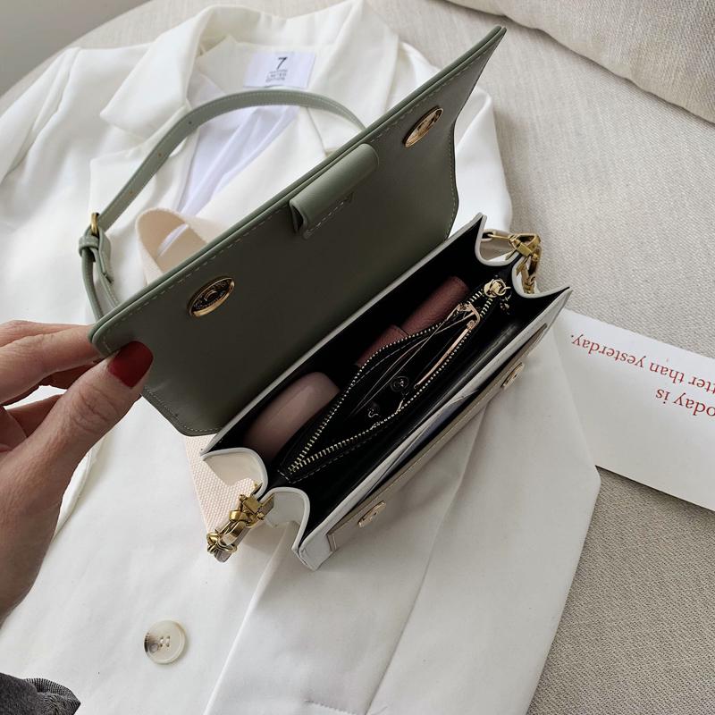 Trendy Contrast Color Leather Shoulder Bag For Women Designer Leather Crossbody Bag Fashion Flap Messenger Handbag