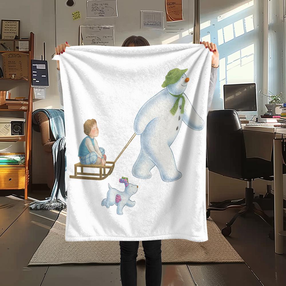 1 pièce Couverture en Flanelle Imprimé Bonhomme de Neige, Haute qualité Toutes Saisons, Décoration de Maison, Chaleur et Confort, Parfait pour les Cadeaux de Noël