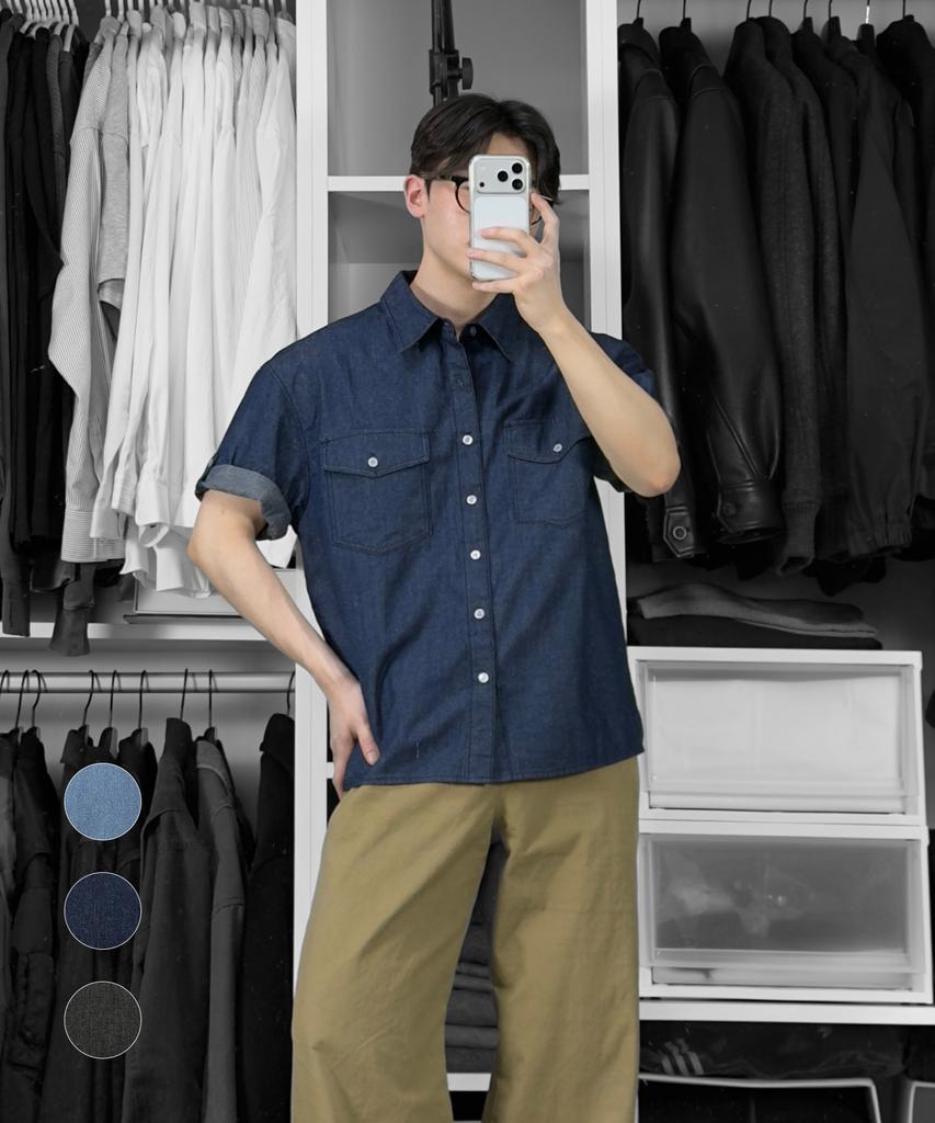 DRAW FIT [Genflox X Drawfit] Linen Denim Roll-Up Shirt [3 Colors]