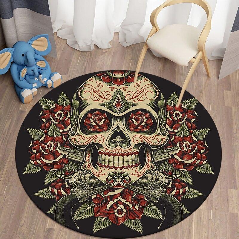 Round Skull Rug For Living Room Halloween Rug Bedroom Doormat Carpets Mat For Children Halloween Decorations For House