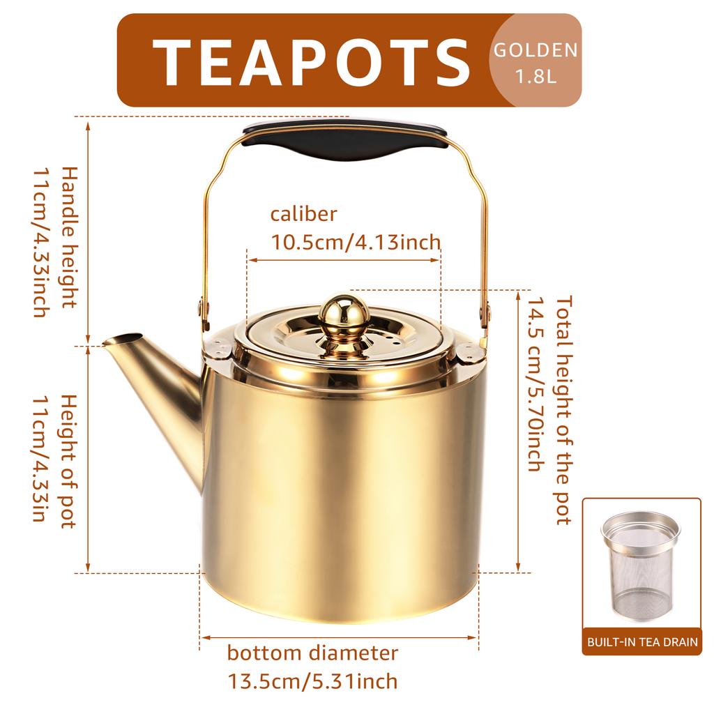 Stainless steel tea kettle large capacity 1.8L portable household kettle with filter and lid