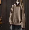 Women's Long Sleeve Sweater Mock Neck Vintage Loose Fit Color Block Knit Pullover Jumper